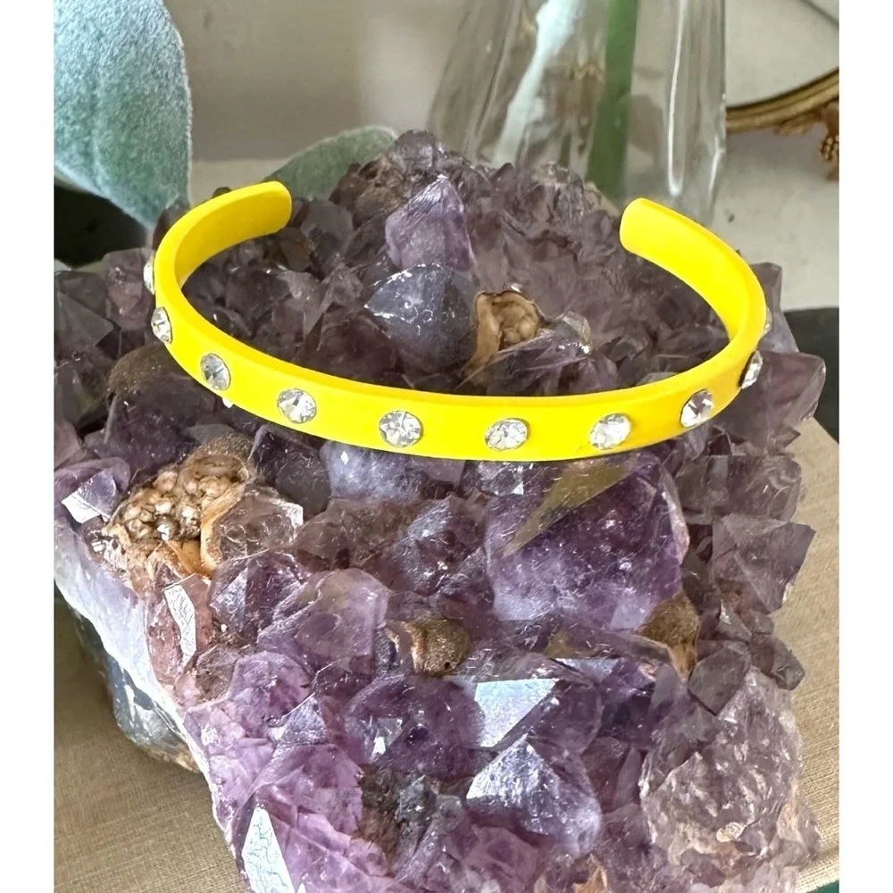 Rhinestone embellished yellow cuff bracelet